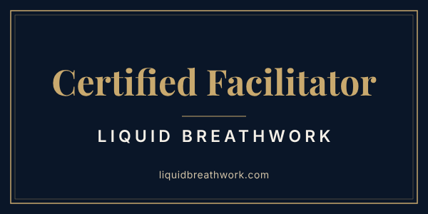 Certified Breathwork Facilitator badge, Liquid Breathwork, navy version